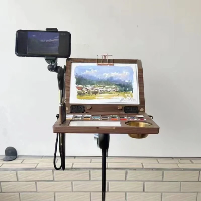 

Walnut palette organizer clamshell paint painting box outdoor wooden painting board paint box