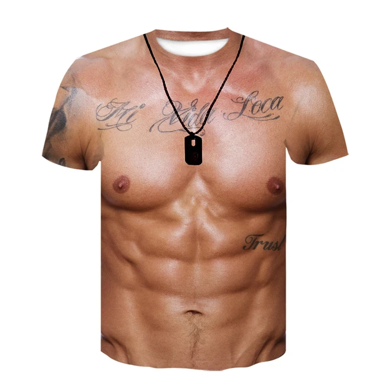 Funny Fake Muscle T-Shirt Male Summer Fashion Casual Sports T Shirt Clothing Women Men Streetwear 3D Printed Muscle Clothes Tops