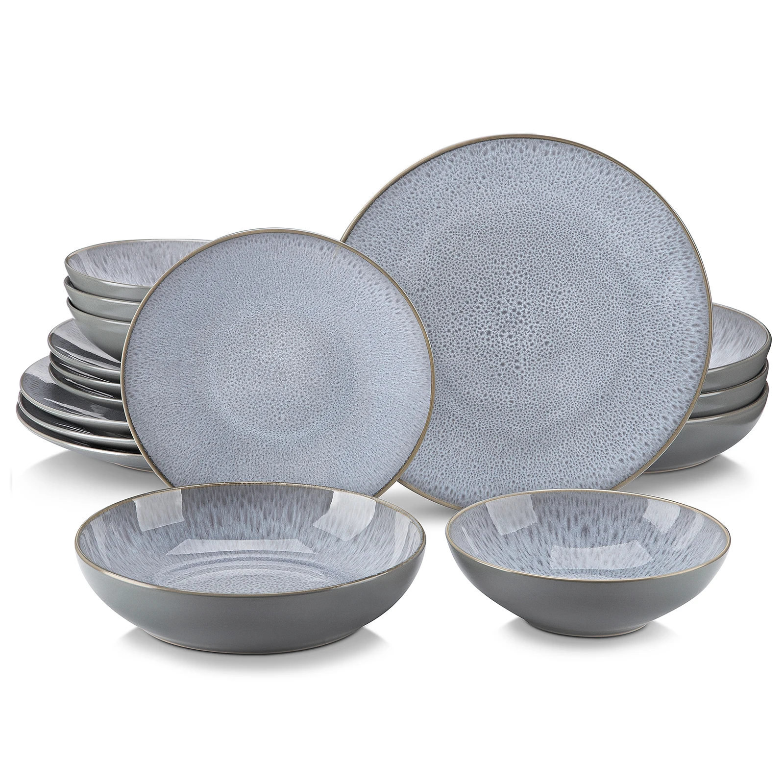 VANCASSO KARST 16/32/48-teiliges Geprägtes Steinzeug-Geschirrset mit Teller/Dessertteller/Suppenschüssel/Becher für 4/8/12 Personen