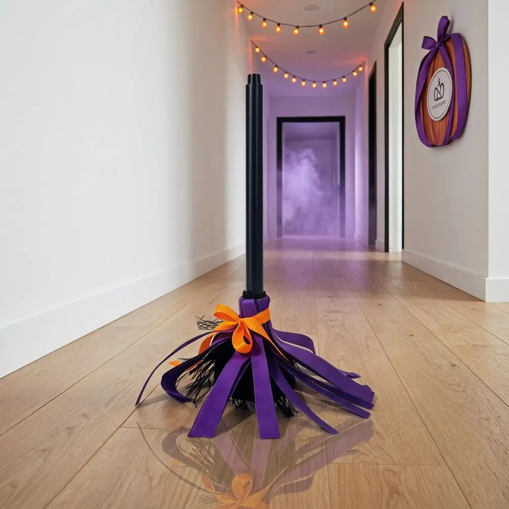 Sound Activated Halloween Witch Broom Electric Rotating Plastic Witch Broomstick Floating Broomstick Moving Broomstick