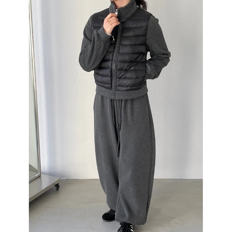 

Winter New Stand Collar down Jaet Fce Lined Sports Wide Leg Pants Two Piece Set Women's Faionable Casual Outfit