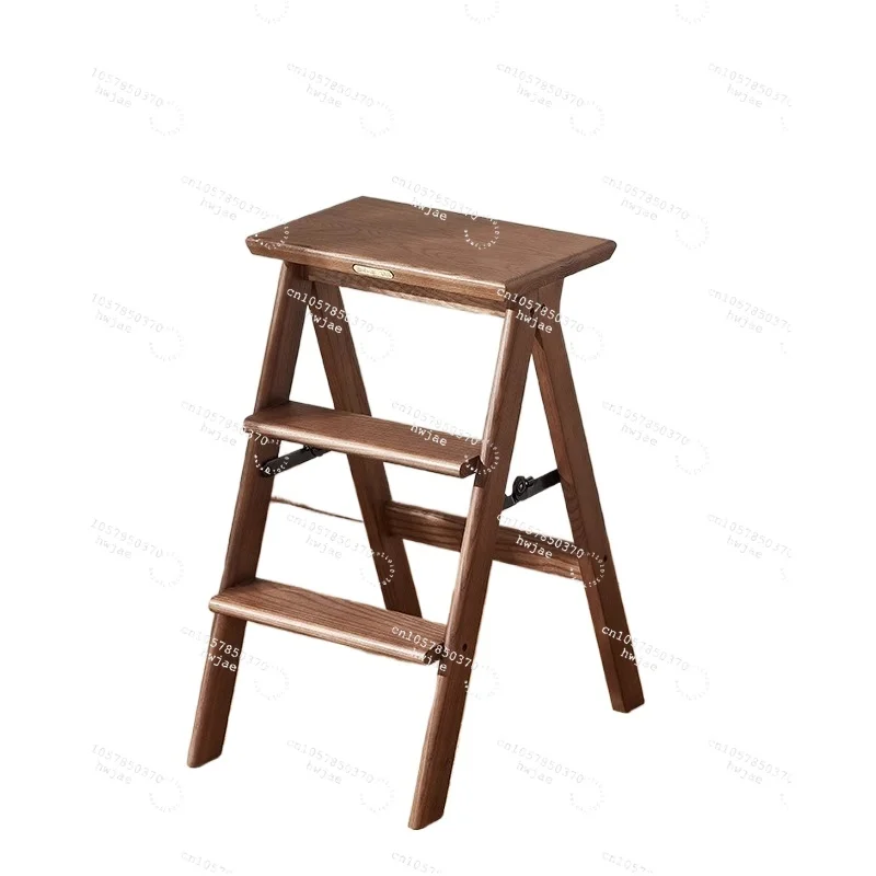 Household Dual-Use Shoe Stool Folding Step Ladder Thickened Solid Wood 3-Step Ladder