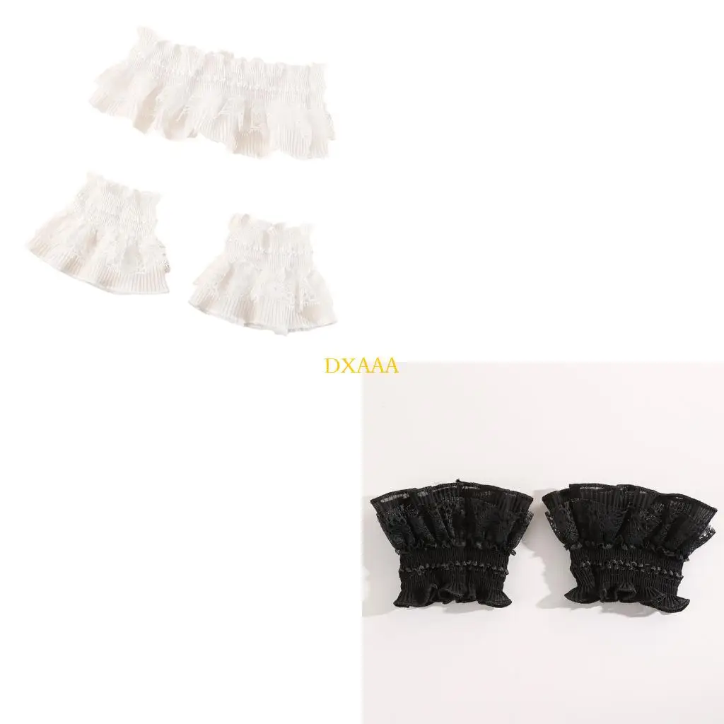 DXAA Collar Cuffs Set Ruffle Layered Neck Ruff and Wrist Cuffs Victorian Edwardian Costumes Lace Bracelet Choker