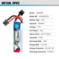 CODDAR 500MAH 2S 7.4V 100C XT30 RC LiPo Battery GEPRC TinyGo iFlight CineBee TurboBee Cine Whoop Happymodel Crux3 BetaFPV Beta