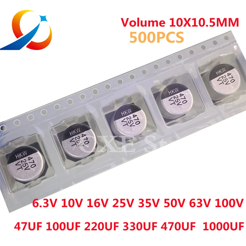 

500PCS SMD Electrolytic Capacitors 6.3V 10V 16V 25V 35V 50V 63V 100V 400V 10UF 33UF 47UF 100UF 220UF 330UF 470UF 1000UF NEW