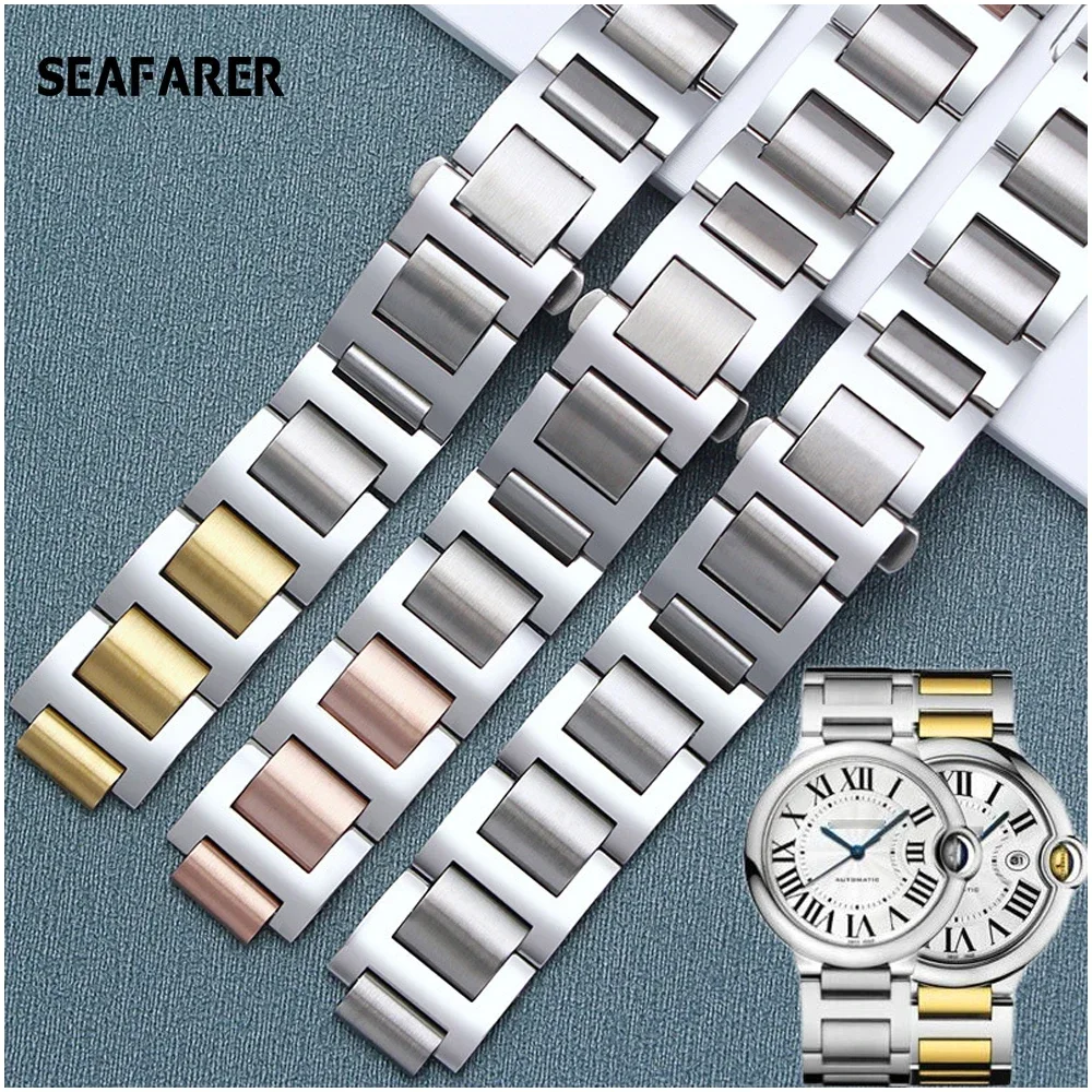 

Watchband for Cartier Blue Balloon Strap Stainless Steel Solid Watch With Raised Bracelet Watch Accessories Replacement Band