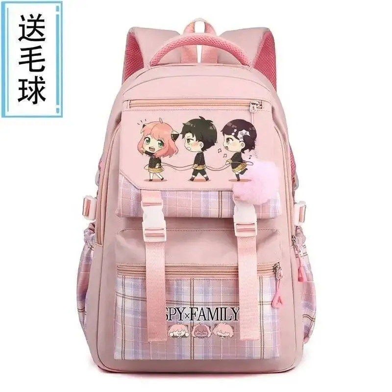 

Anime Game Breathable Mesh Tartan Plaid Black Blue Pink Purple Spy X Family Student Teens School Bags Backpacks