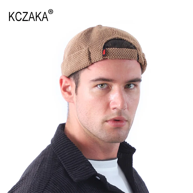 

KCZAKA Unisex Docker Cap Men's Vintage Street Cotton Knitted Brimless Beanie Hat Sailor Fisherman Leon Hat Landlord Hat