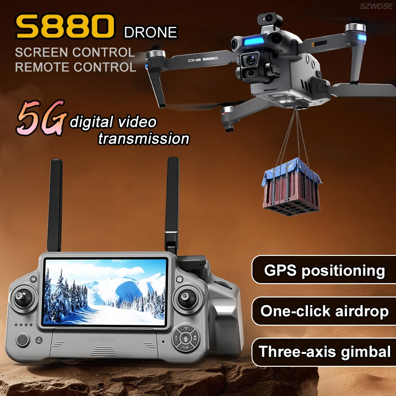 Drone professionnel S880 pour la région européenne avec cardan 3 axes, GPS, écran HD, caméra, moteur brushless, portée de 12 km, UAV à aile fixe, quadricoptère jouet