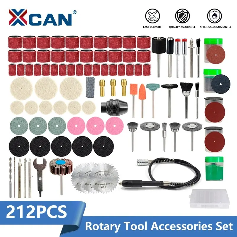 XCAN 212PCS Power Tool Accessories Kit Sanding Bands, Wood Metal Cutting Disc, Polish Wire Brush, Mini Saw Blade, Drill Bit