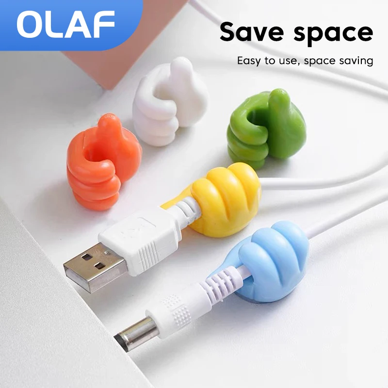 Self-Adhesive Wall Decoration Hook Creative Silicone Thumb Key Hanger Hook Home/Office Data Cable Clip Wire Desk Organize