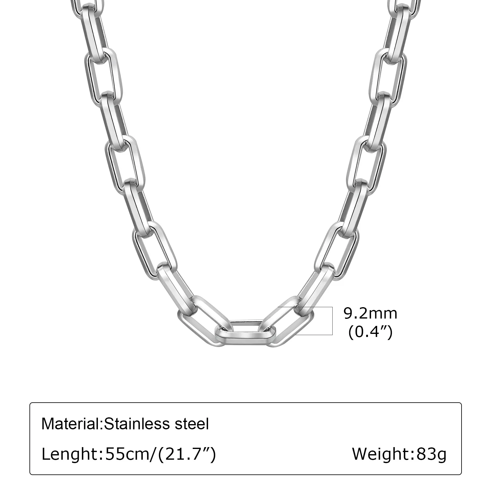 24inch 9.2mm Stainless Steel Polished Simple Long Box Necklace Chain Silver For Mens Cool Gifts n1608