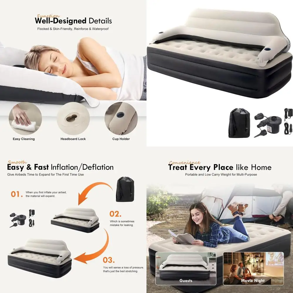 

Портативный надувной матрас Twin Size со встроенным насосом и функцией раскладывания в кровать-софа