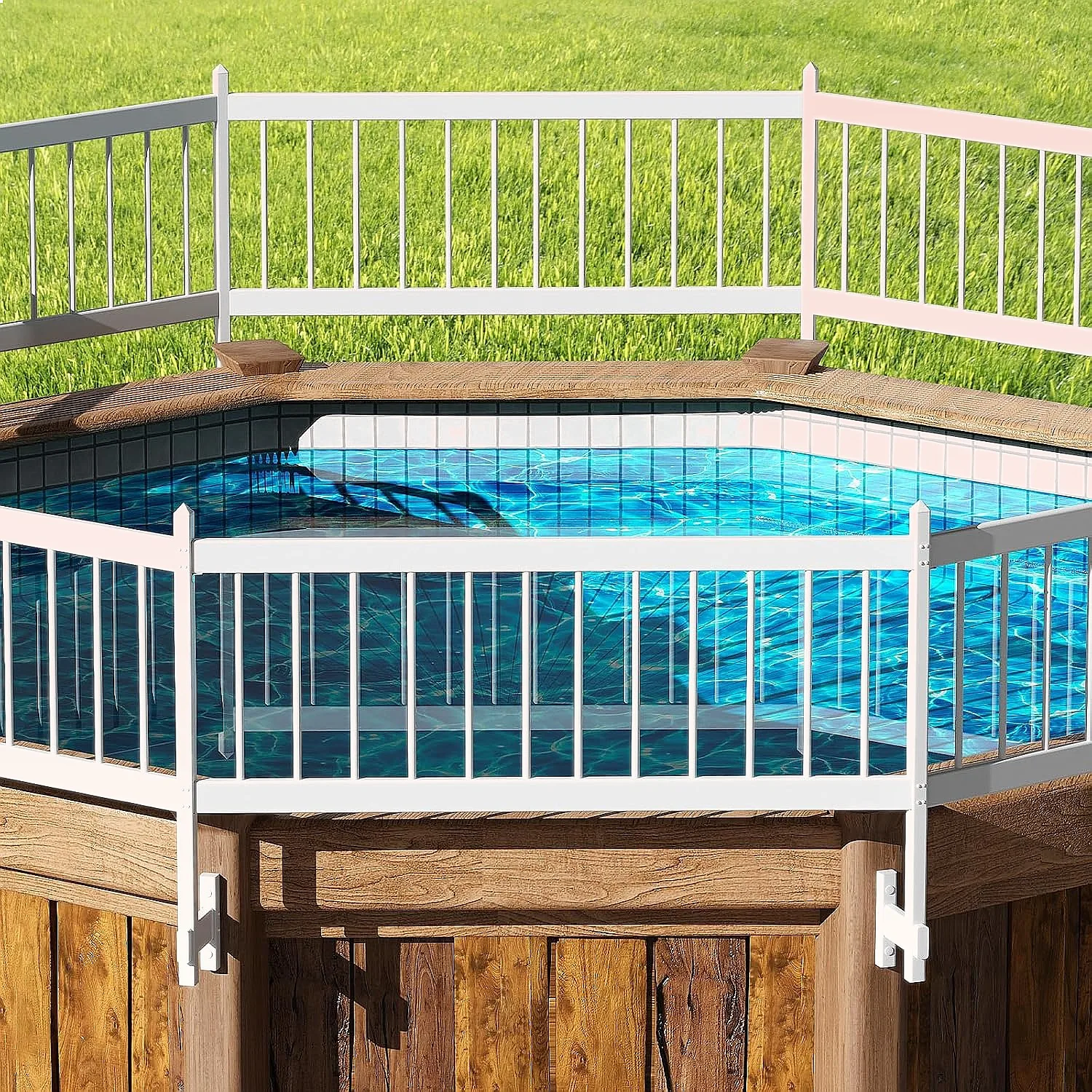 VINGLI Above Ground Pool Safety Fence, 8 Sections Pool Fencing Kit, White