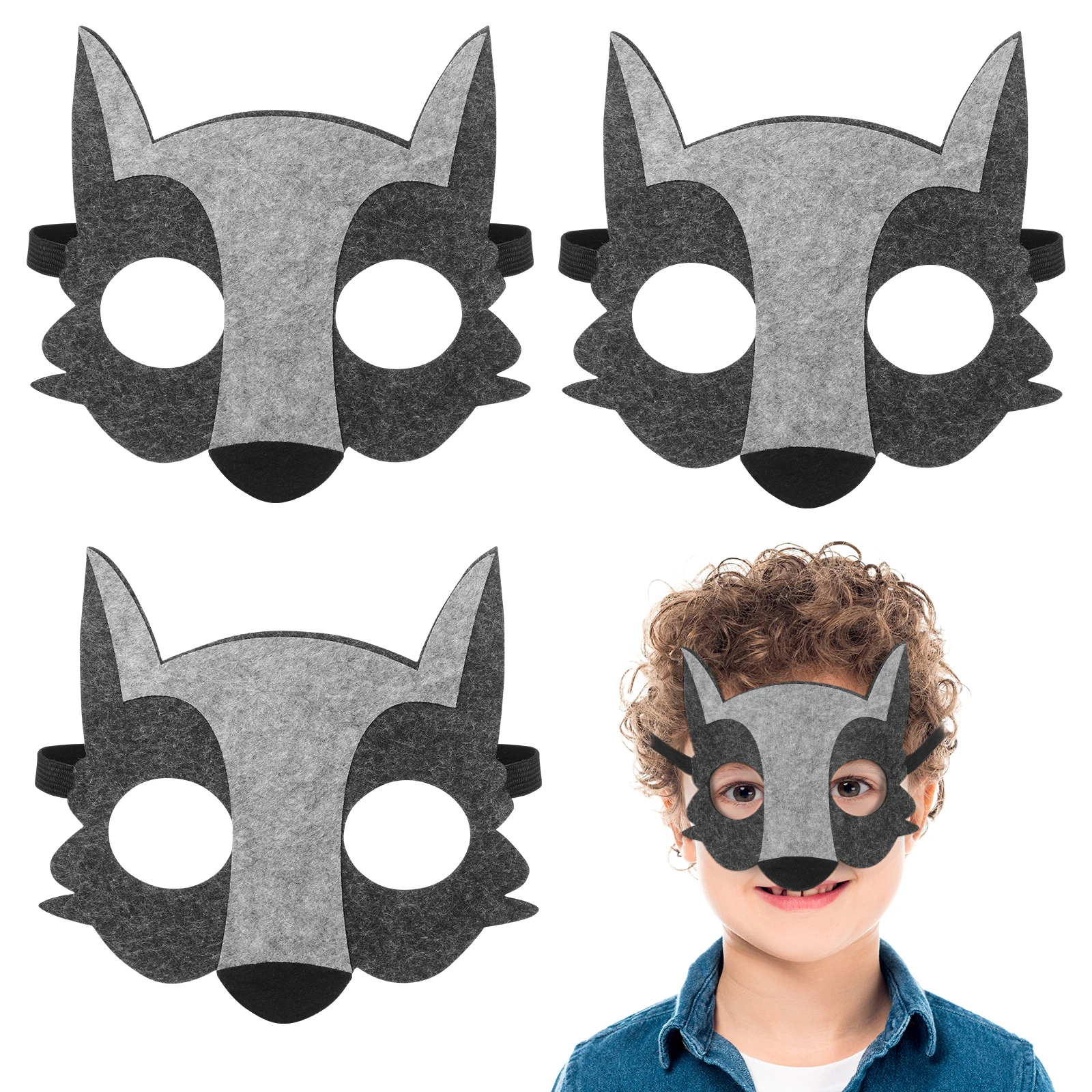 4pcs Half Face Wolf Felt Animal Costume Party Supplies Wolf Cosplay Masquerade Halloween Carnival Festival Outdoor Funny Animal