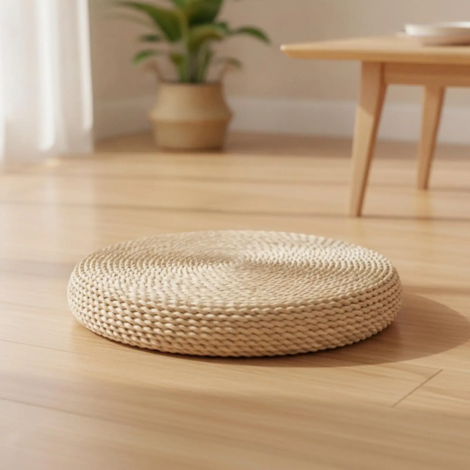 Natural Corn Husk Woven Floor Cushion Meditation Pillow for Tatami Rooms Reading Nooks and Quiet Relaxation