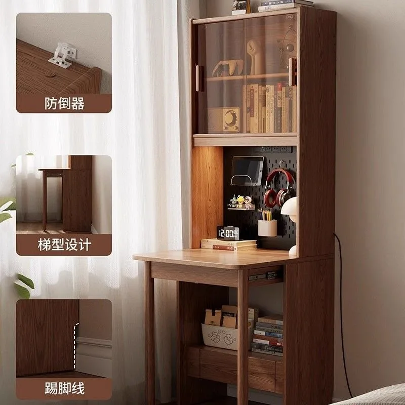 Solid wood desk book integrated against the wall book small apartment bedroom bedside bedside bedside stackable desk