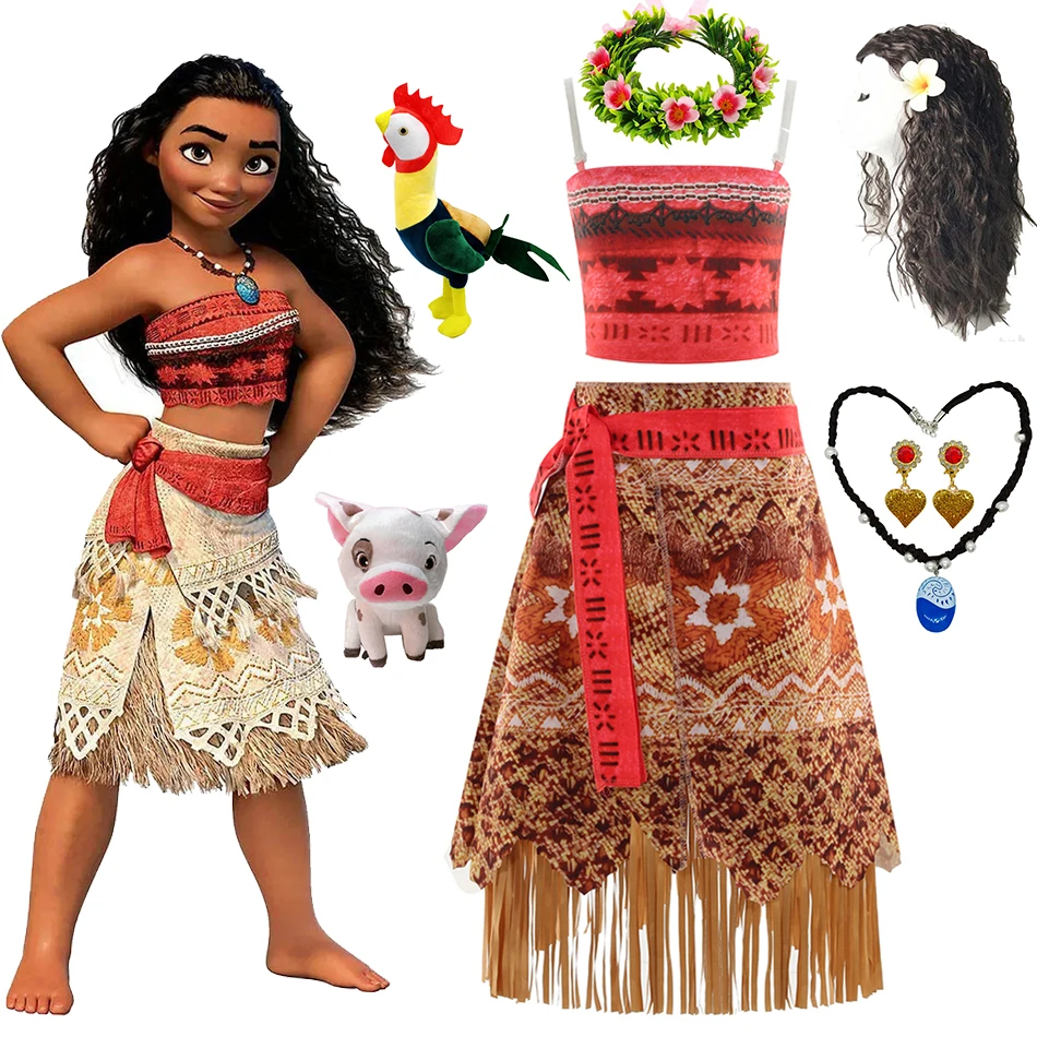 

Disney Princess Moana Dress For Girls Children Cartoon Movie Role Playing Costume Carnival Halloween Stage Performance Outfits