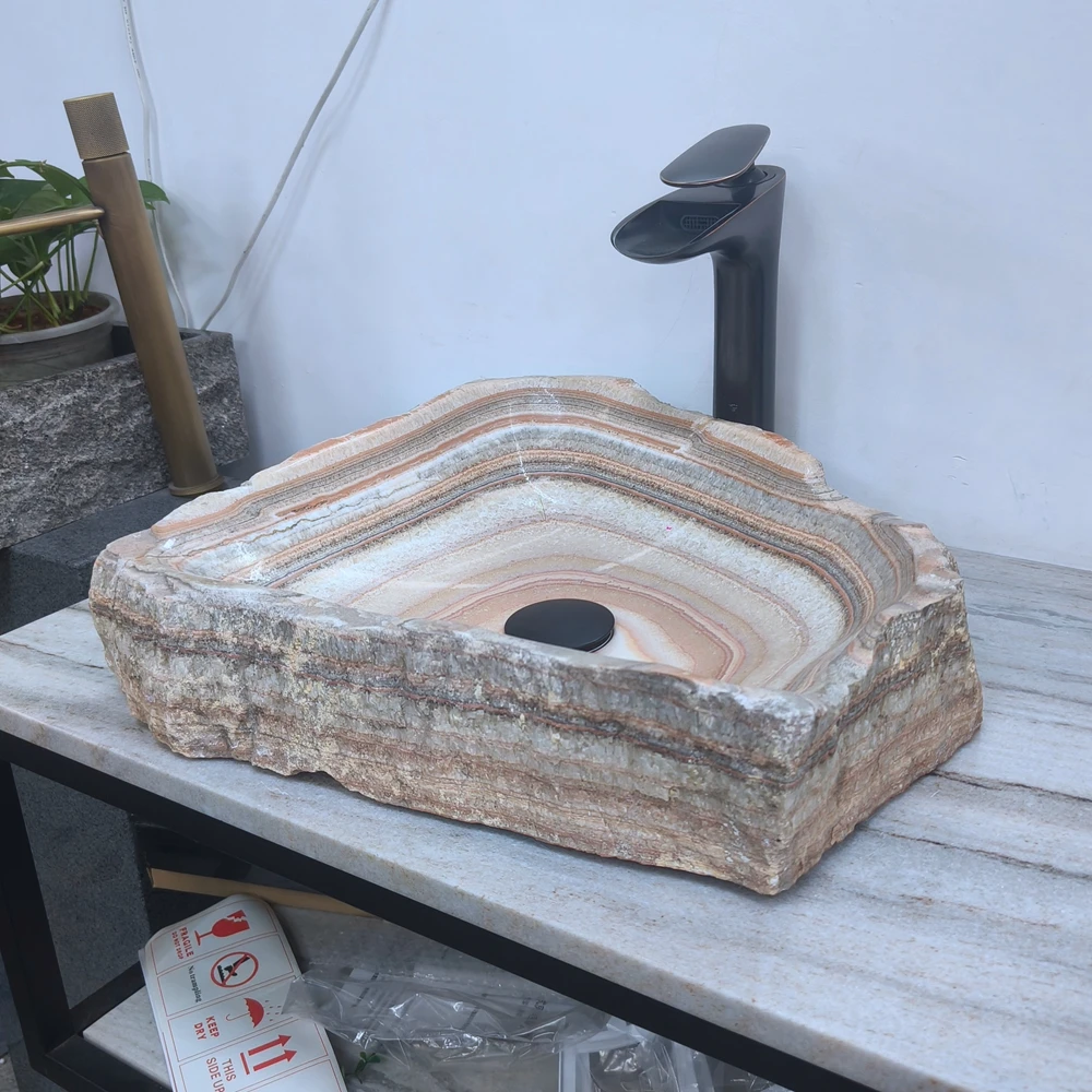 

#P Custom Made Irregular Shape Marble Solid Surface Eco-Friendly Modern Hotel Bathroom Wash Basin Stone Bowl Onyx Stone Sink