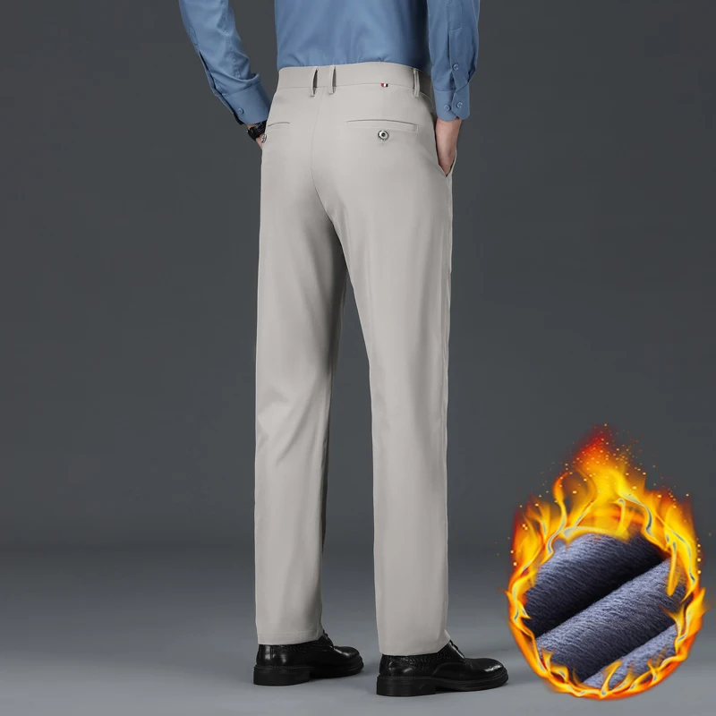 Winter Warm Men's Fleece Pants Thick Business Straight Black Blue Work Formal Classic Solid Color Loose Trousers Plus Size 38 40 - Image 5