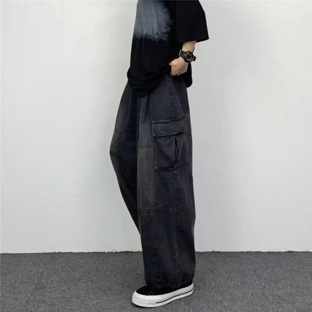 Men Denim Trousers Stylish Men Baggy Jeans Wide Leg Daily Wear Retro Mid Waist Straight Jeans Men Baggy Jeans