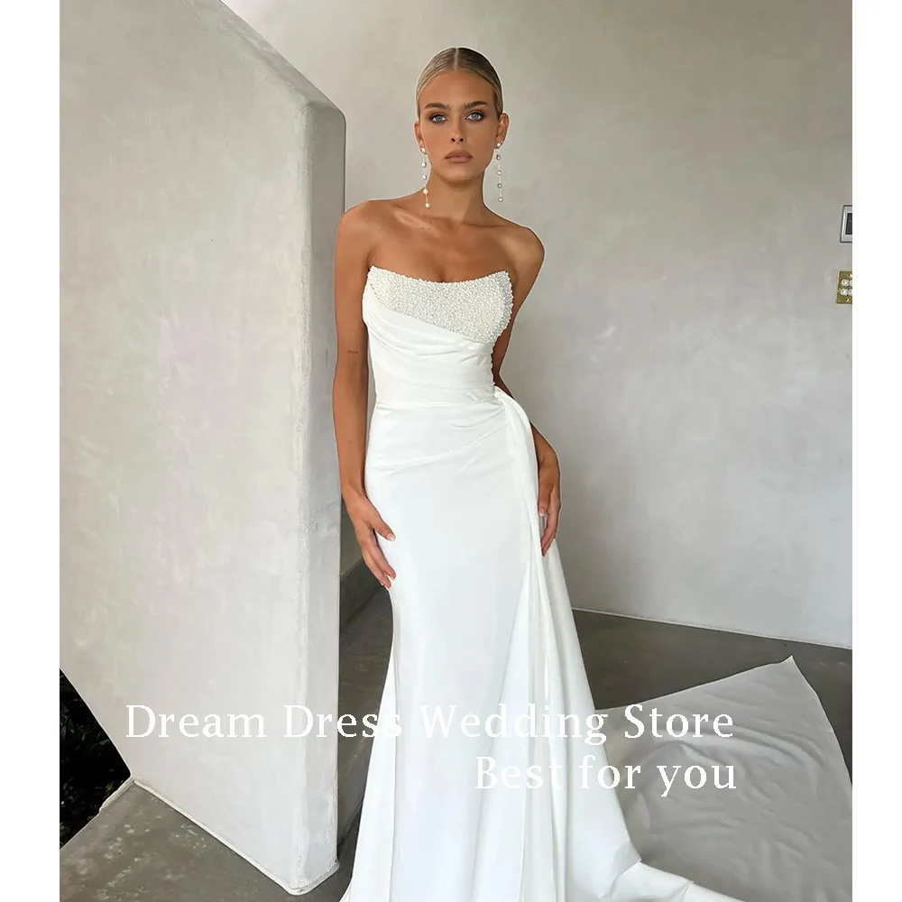 DREAM Customized Elegant Long Beads Wedding Dresses Satin Sweetheart Floor-Length Brides Dress Women Vestidos De Novias 2025