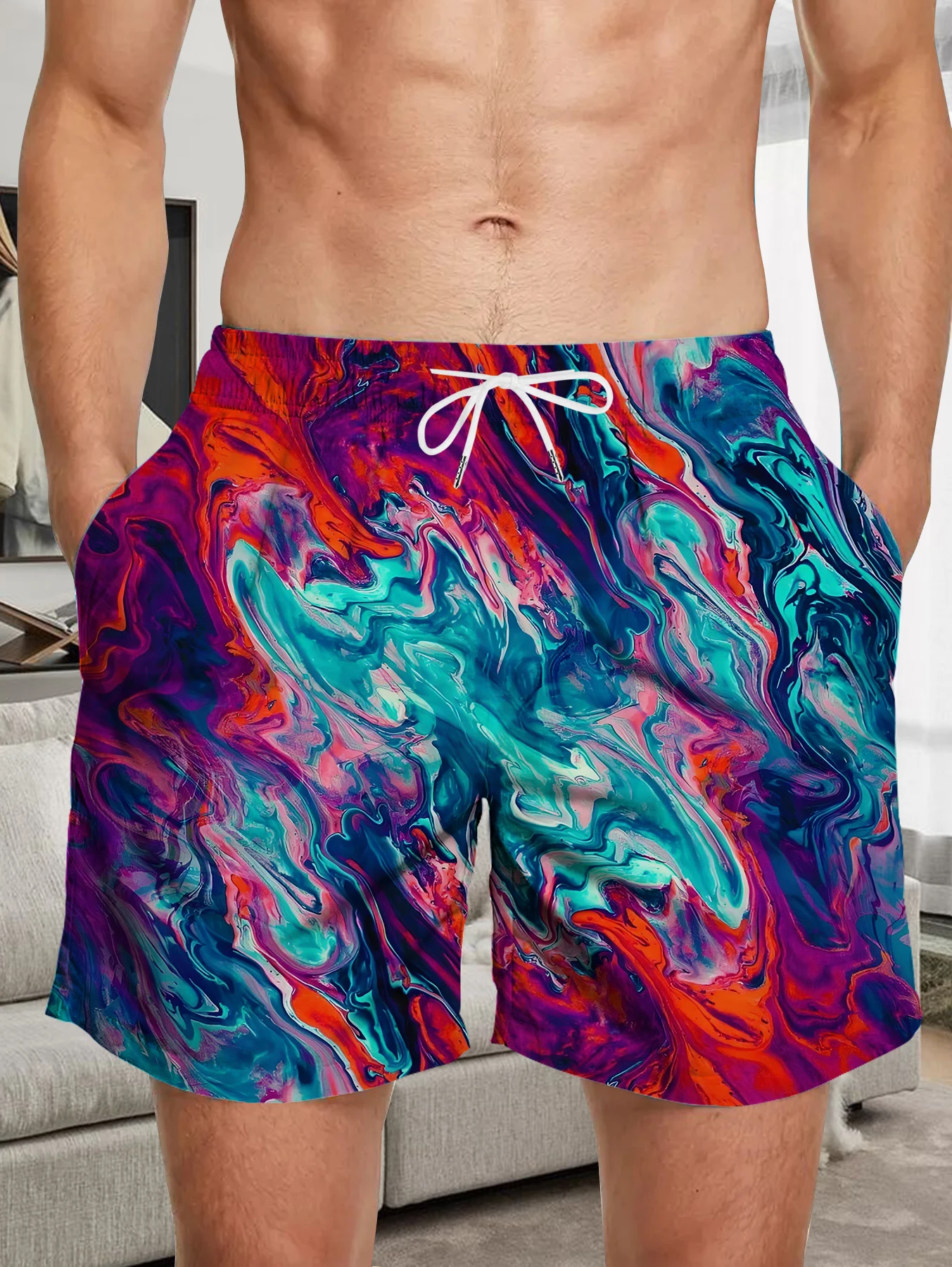 

Mens Water Sports Shorts Full Digital Print Quick Dry Polyester Anti-sand Pants
