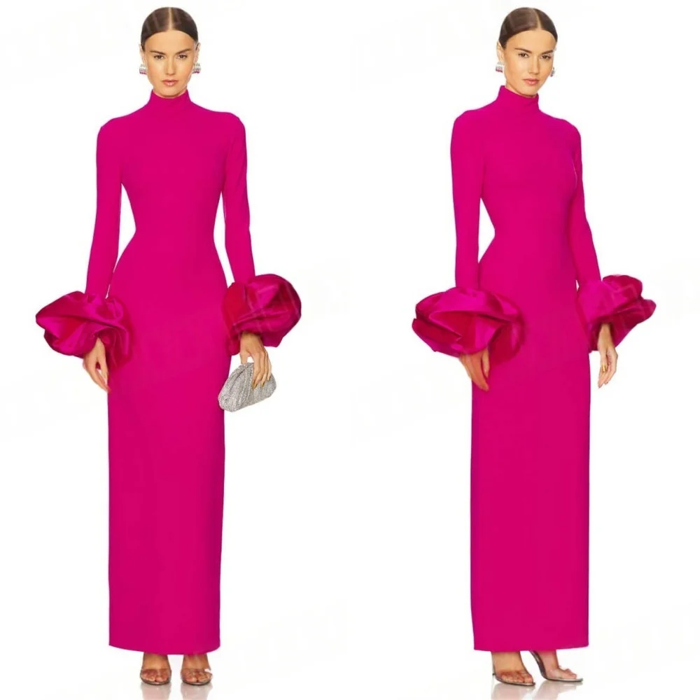 

Customized Simple Jersey Homecoming Dresses Elegant High Collar Long Sleeves Evening Gowns High Quality Vestido De Festa