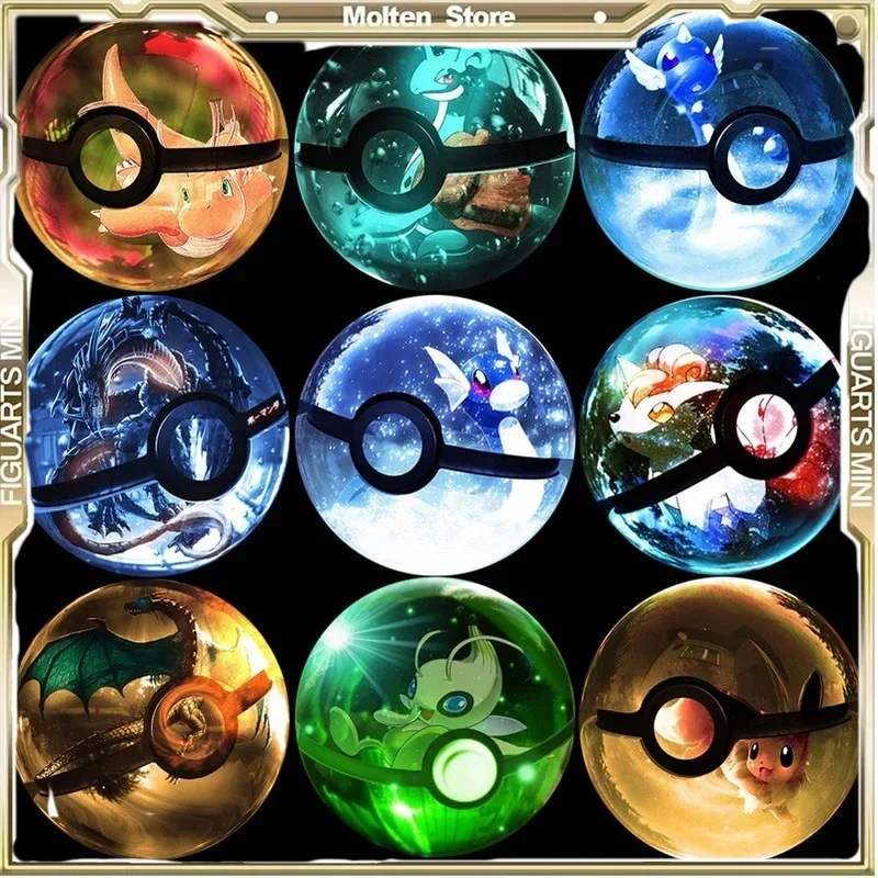 Anime Pokemon 3D Crystal Ball Toys Pikachu Eeevee Mew Piplup LED Light Anime Figurine Pokeball Kids Toy ANIME GIFT Collectable