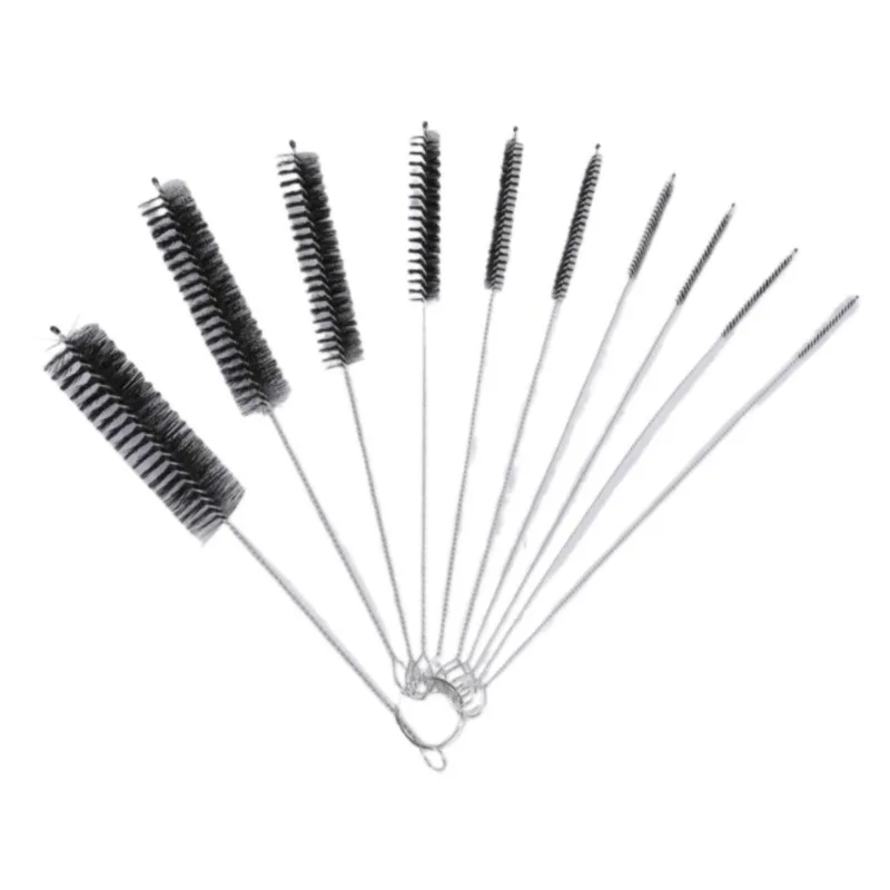 10pcs Set Stainless Steel Soft Hair Brush Pipette Test Tube Baby Bottle Brush Multifunctional Household Cleaning Tools Set