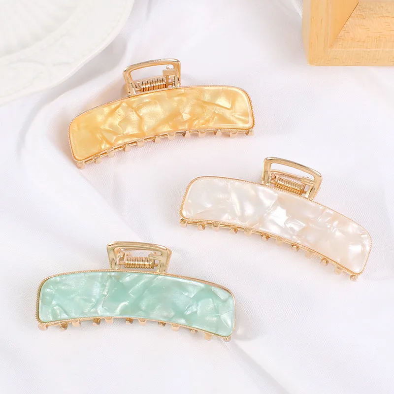 2.95 inch Acrylic Rectangle Shape Marbling Hair Claw for Women Girls Temperament Metal Clamp Hair Clips Hair Accessories Jewelry