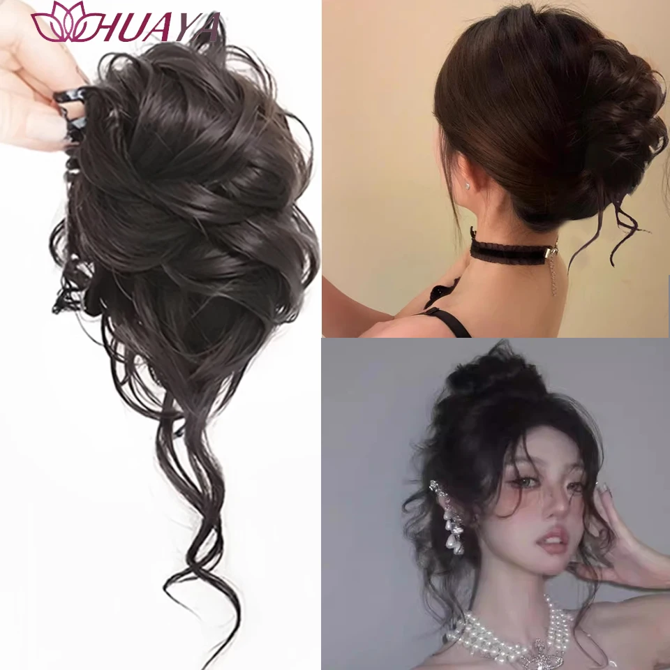 

Flower Head Synthetic Grab Clip Fluffy Hair Ponytail Hair Ring Curly Hair Grab Clip Ponytail Suitable For Female Wigs.