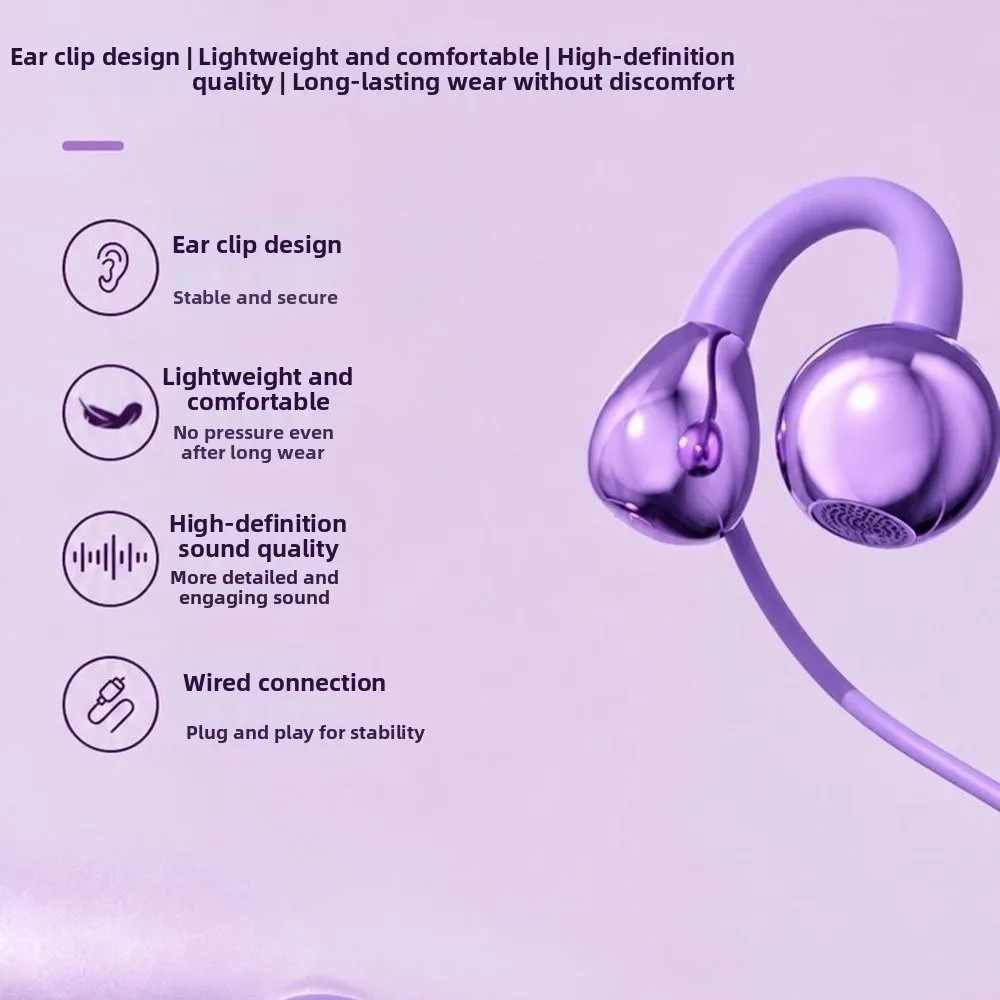 New Inline Control Clip-on Wired Headphones Built in Mic Lightweight Clip on Earphones Open Earbuds Phone Calls
