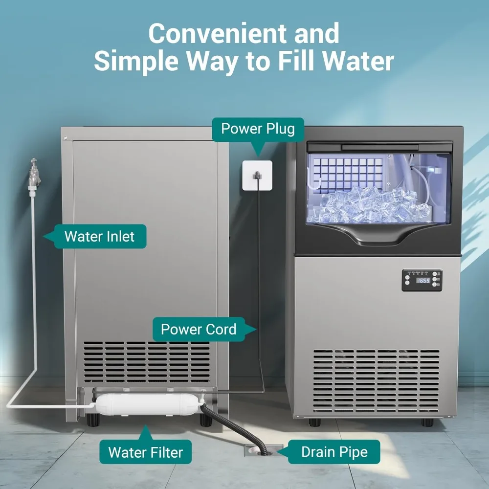 Commercial Ice Maker Machine 120 Lbs/24H Stainless Steel Under Counter, Freestanding Ice Machine, 45 Ice Cubes in 8-15 Minutes