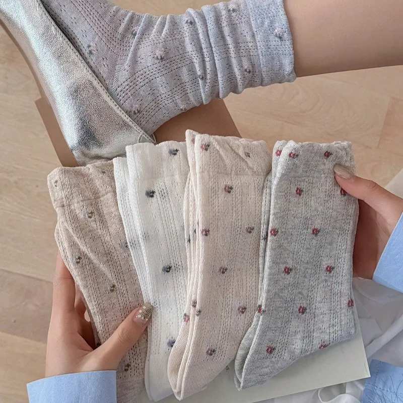 Women Crew Socks Cotton Fashion Spring Summer New Thin Long Socks For Women Cute Flower Casual Simple Women Socks