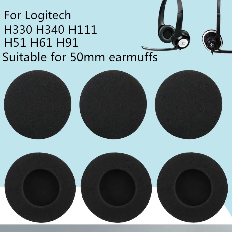 50mm Ear Pads for Logitech H330 H340  H111 H51 PX100 PX200 Earmuffs Sponge Cover USB PC Earphone Earpads Replacement Accessories