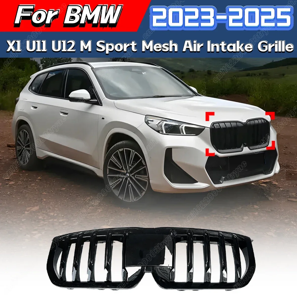 

For BMW X1 U11 U12 M Sport 2023 2024 2025 Front Bumper Single-line Style Mesh Air Intake Grille Protective Cover Modification