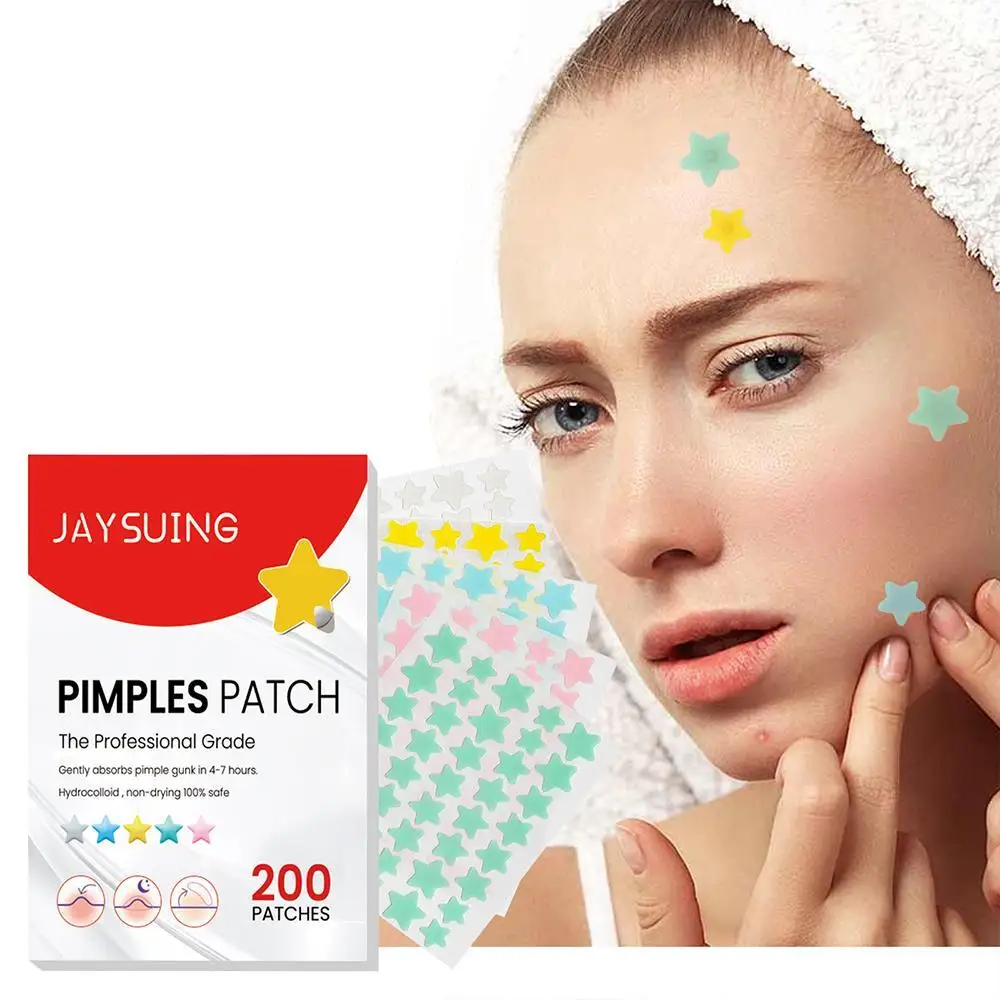 200 Counts Colorful Hydrocolloid Cute Star Shaped Acne Pimple Patch For Face Invisible Zit Cover Stickers Skin Care