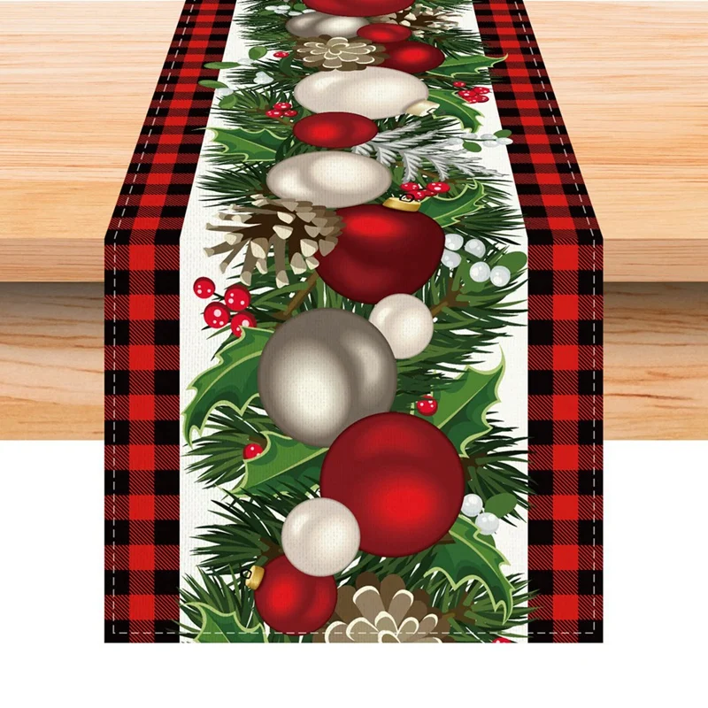 Linen Red And Black Check Plaid Christmas Table Runner 72 Inches Long Seasonal Winter Christmas Table Decoration