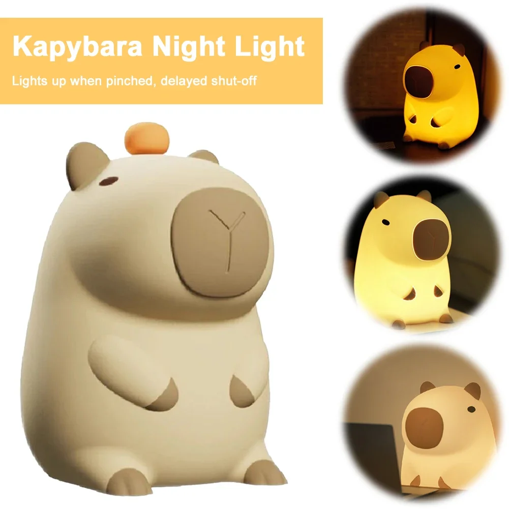 Cute Silicone Capybara Night Light Children's Night Light Gift USB Rechargeable Animal Touch Bedside Sleep Lamp Timing Function