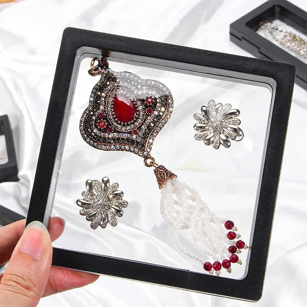 Durable PE Film Jewelry Storage Box Earrings Necklace Jewelry Display Box 3D Ring Floating Frame Box Jewelry