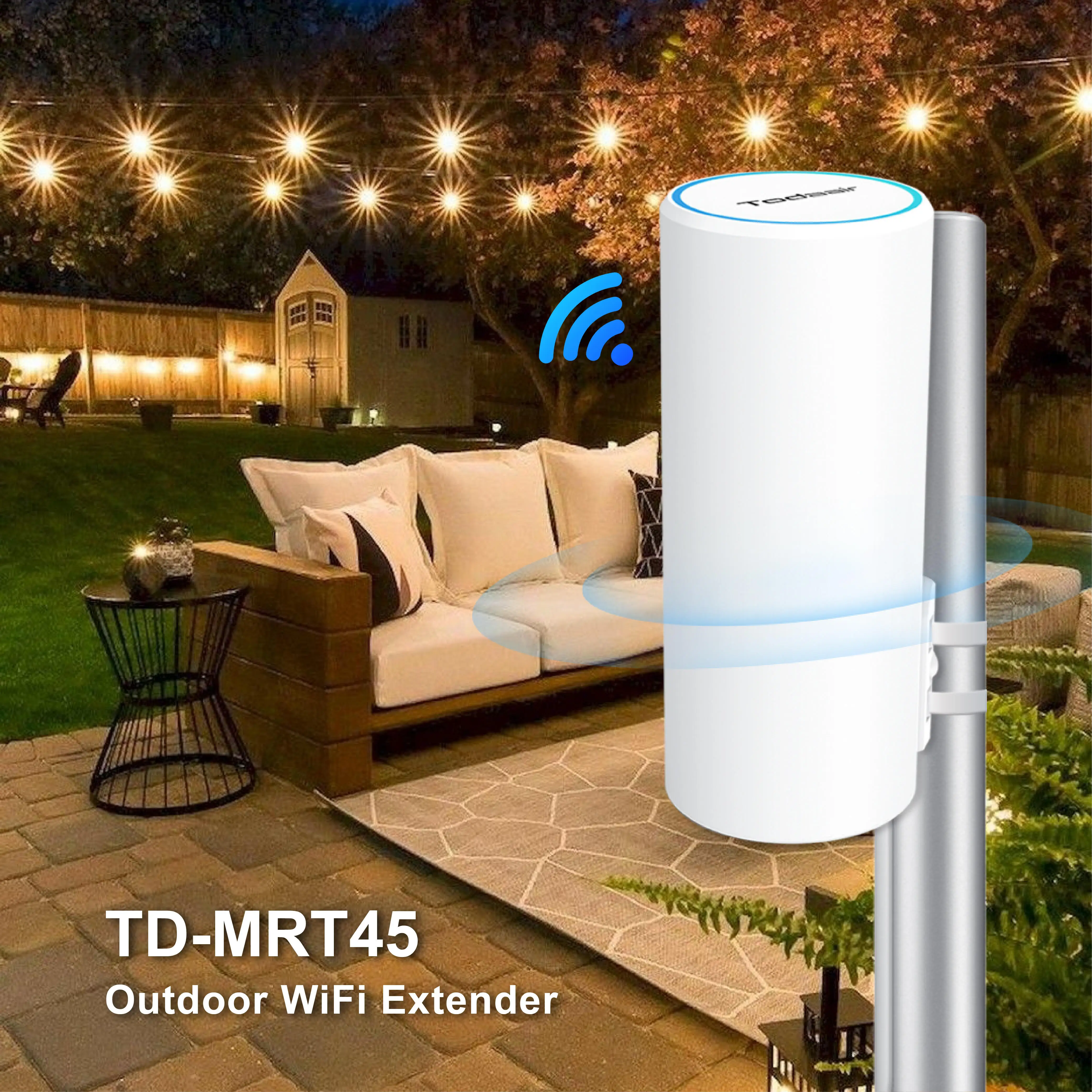 AC1200 Outdoor WiFi Extender，Dual Band Long Range WiFi Extender，IP44 Weatherproof，Support PoE Power，Up to 1200Mbps Dual Band