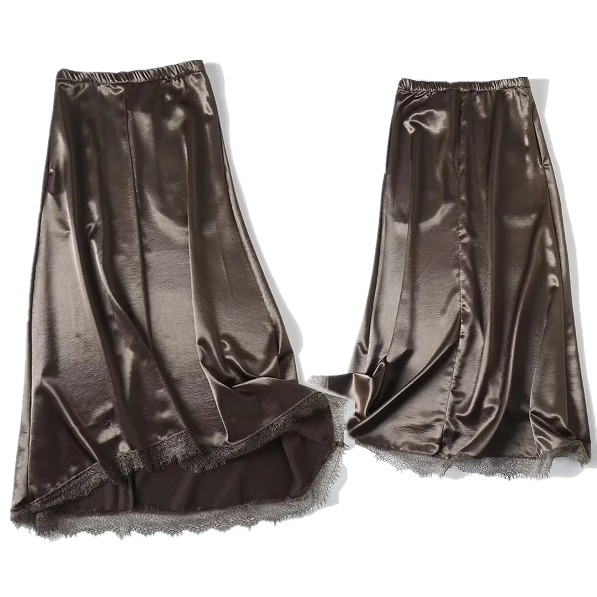 

Jenny&Dave Minimalist Women's Satin Midi Half Skirt Lace Half Skirt Splicing French Elegant High Waist Half Skirts Women