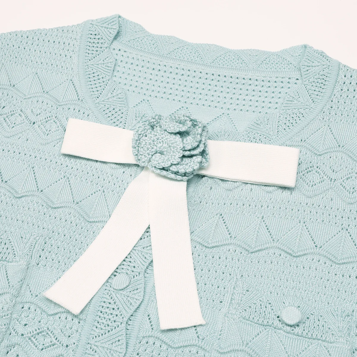 ZJYT New Summer Knitted Cardigans Sweater for Women 2026 Fashion Short Sleeve 3D Floral Bow Knit Tops Female Jumper Mujer White 5