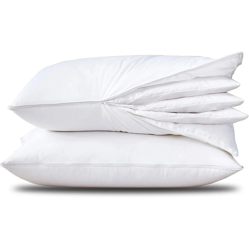 

Adjustable Layer Goose Feather Pillow, Assemblable Bed Pillow, 100% Soft Cotton Cover, Good for Side and Back Stomach Sleepers