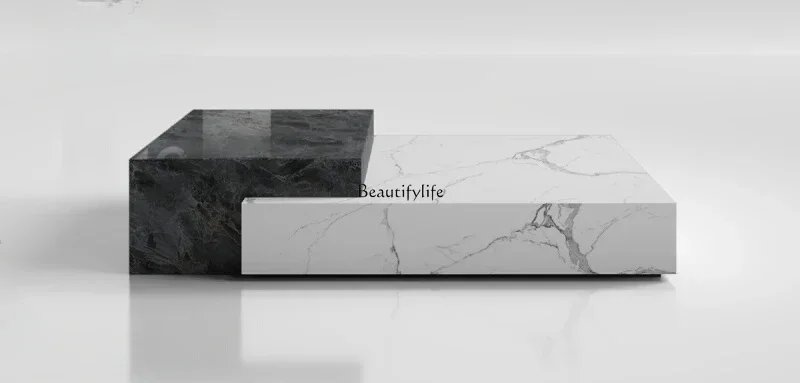

46Italian minimalist high-end rock slab coffee table advanced high and low telescopic combination coffee table
