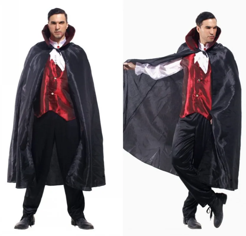 Disfraz de Vampiro para Hombre, Estilo Gótico Retro Clásico, Capa Negra, Chaleco Rojo, Disfraz de Vampiro para Adultos, Máscara, Baile, Fiesta, Actuación