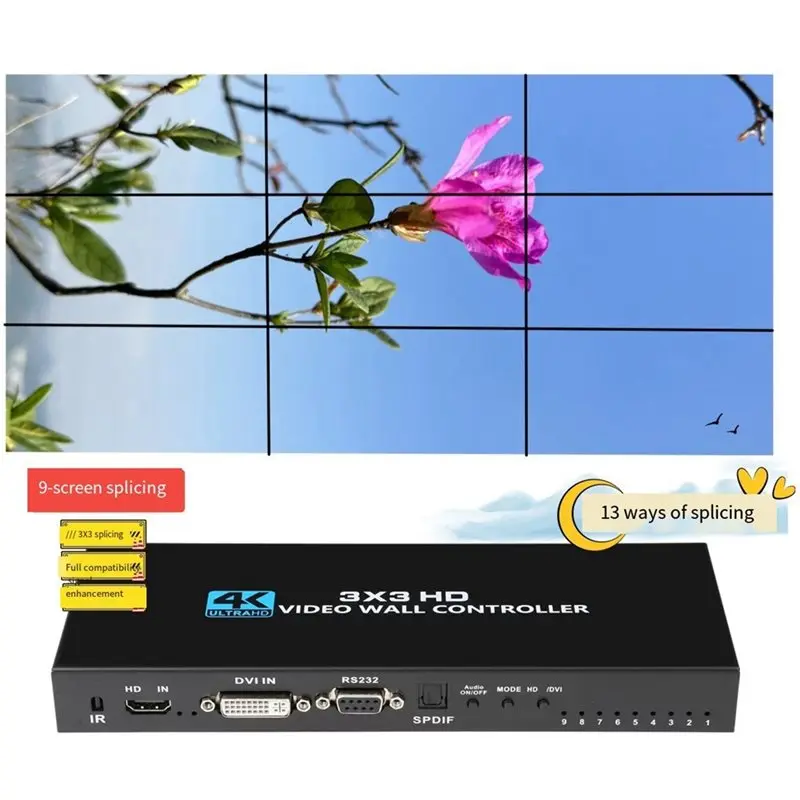 Exquisite-EU Plug 4K HDMI-Compatible Video Wall Controller 3X3 Multi-Function Video Screen Processor TV Splicing Display