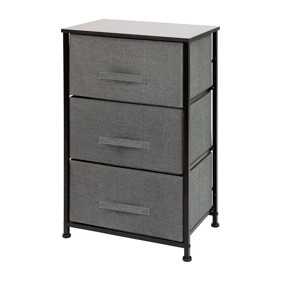 

Harris 3 Drawer Storage Dresser Black Cast Iron Frame and Wood Top 3 Easy Pull Dark Gray Fabric Drawers