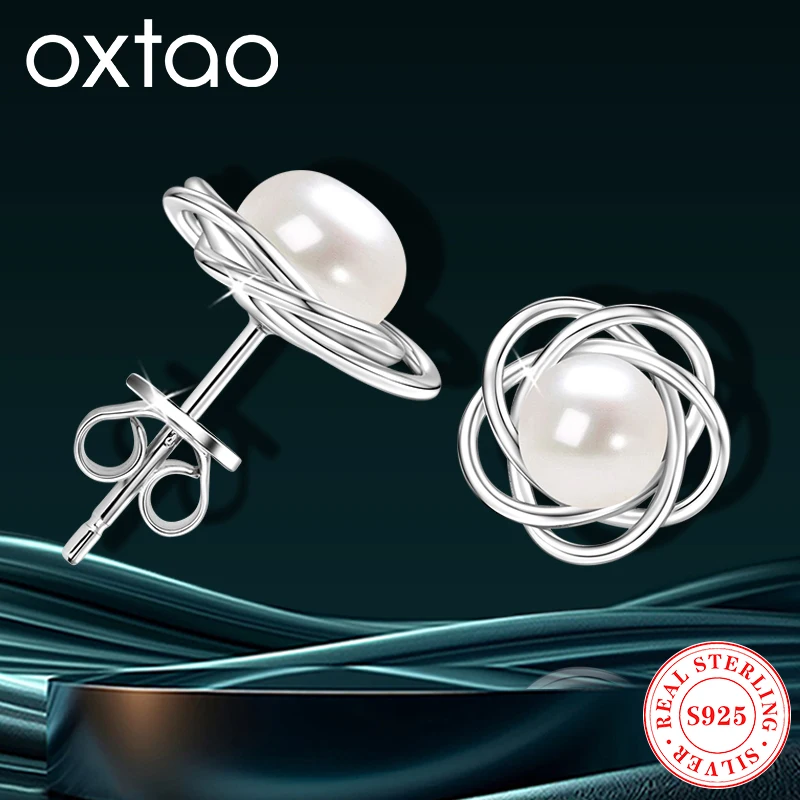 

OXTAO Flower Stud Earrings 925 Silver Freshwater Pearl Earring for Women Wedding Bridal Engagement Party Elegant Jewelry Gift